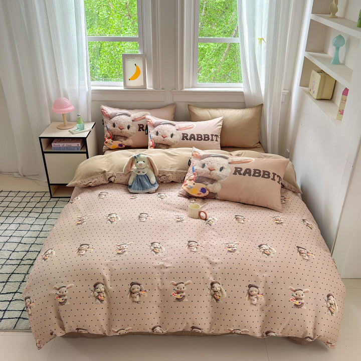 Cotton Printed Duvet Cover Set with Cute Dog Illustration