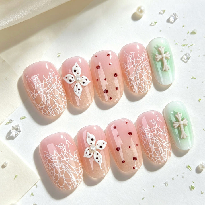 Floral Lace Design Press-On Nail Set