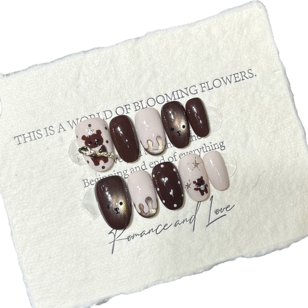 Whimsical Animal-Themed Press-On Nail Art Set Stornfield