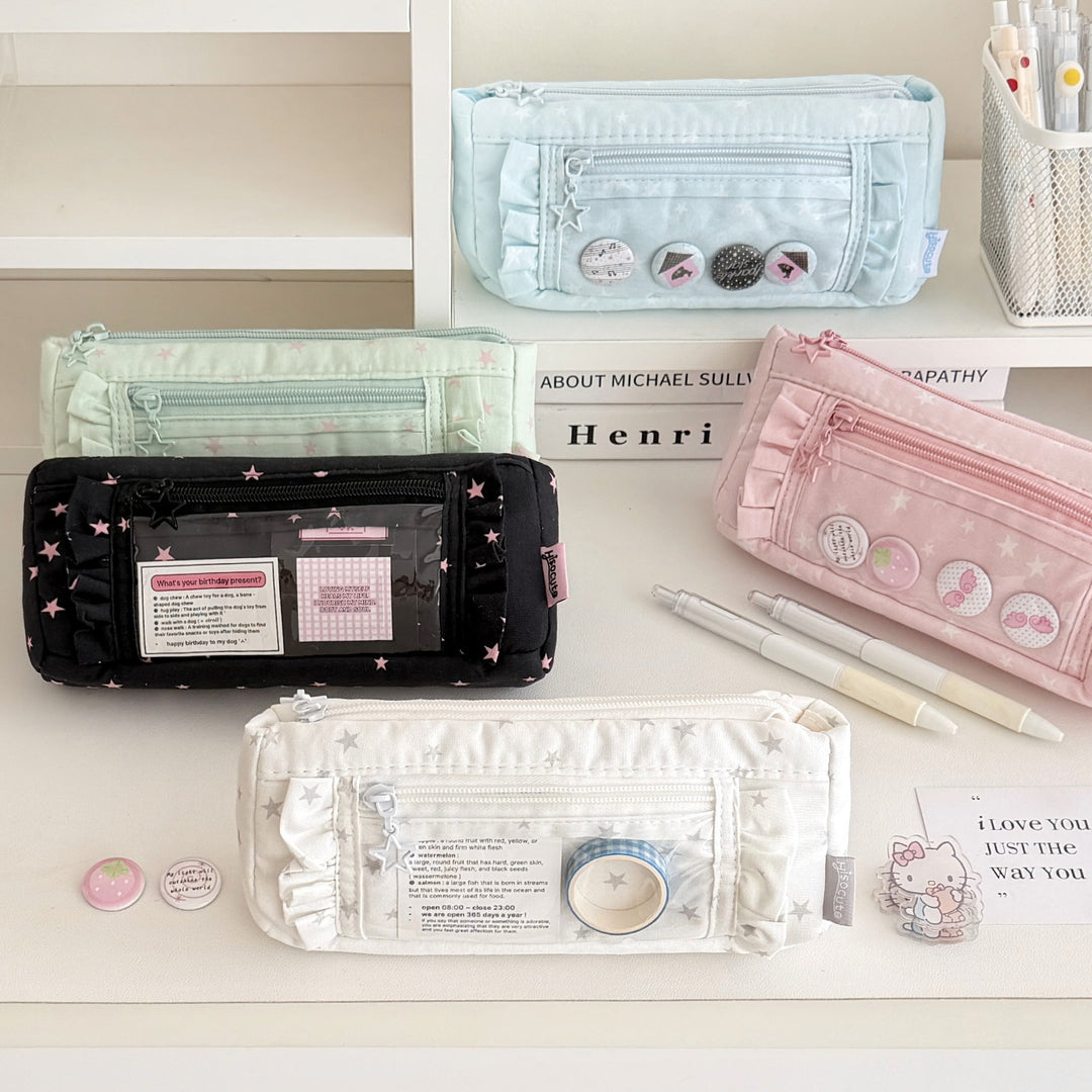 Star-Patterned Transparent Pencil Case