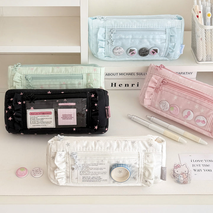 Star-Patterned Transparent Pencil Case