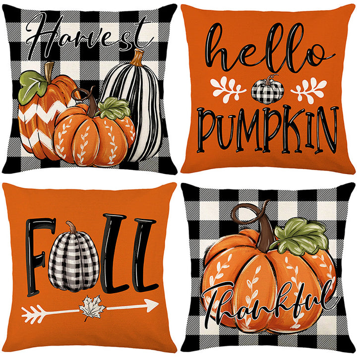Decorative Throw Pillow Cover Autumn Pumpkin Thankful Buffalo Check Accent Case