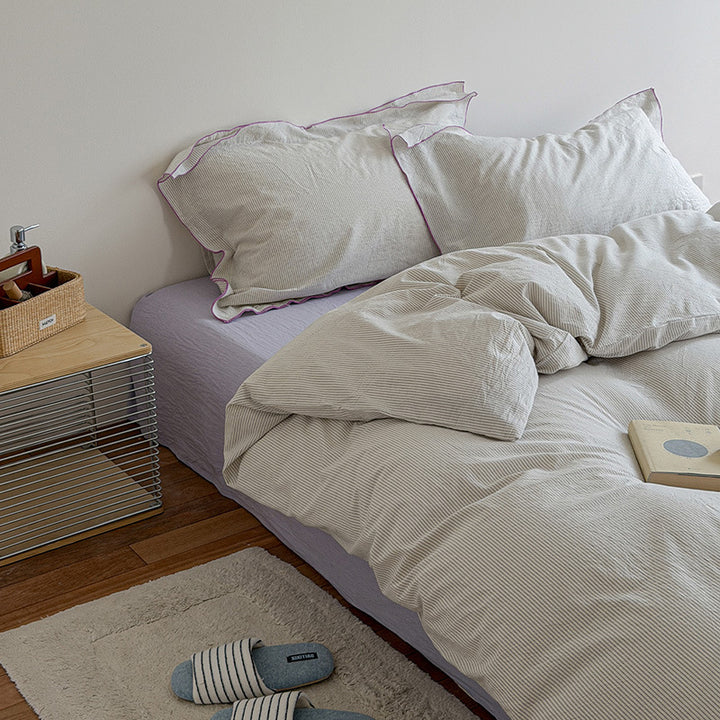 Striped Cotton-Linen Duvet Cover and Pillowcase Set with Brushed Soft Breathable Weave