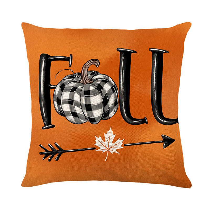Decorative Cotton-Linen Fall Hello Pumpkin Square Throw Pillow Cover with Hidden Zipper