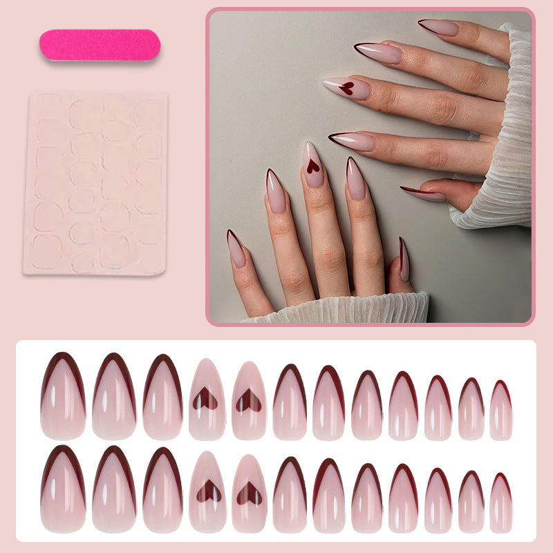 Artificial nail set with romantic hearts and elegant tips Stornfield