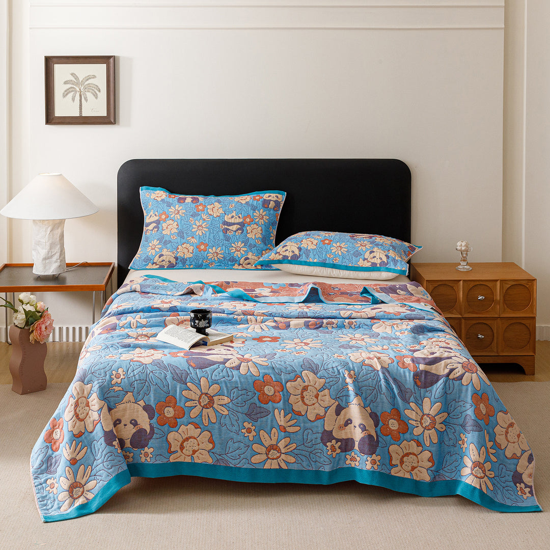 Jacquard Woven Bedspread and Pillowcase Ensemble with Scenic Tree and Deer Motif