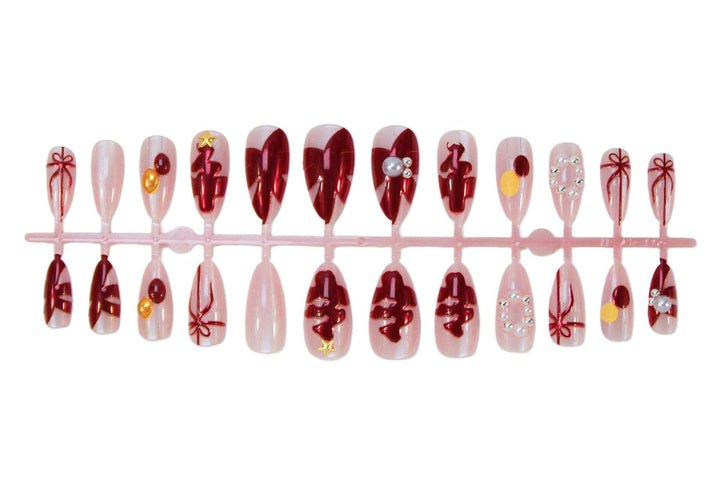 Artificial nail set with festive Christmas motifs and glamorous decorations Stornfield