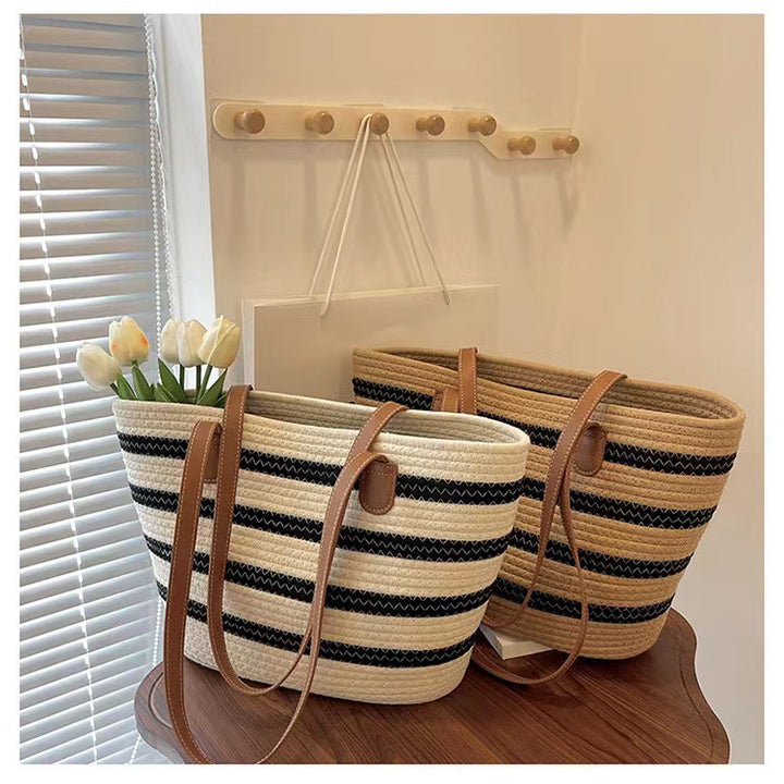 Elegant Tote Bag Made of Woven Bast Material with Robust Leather Accents Stornfield