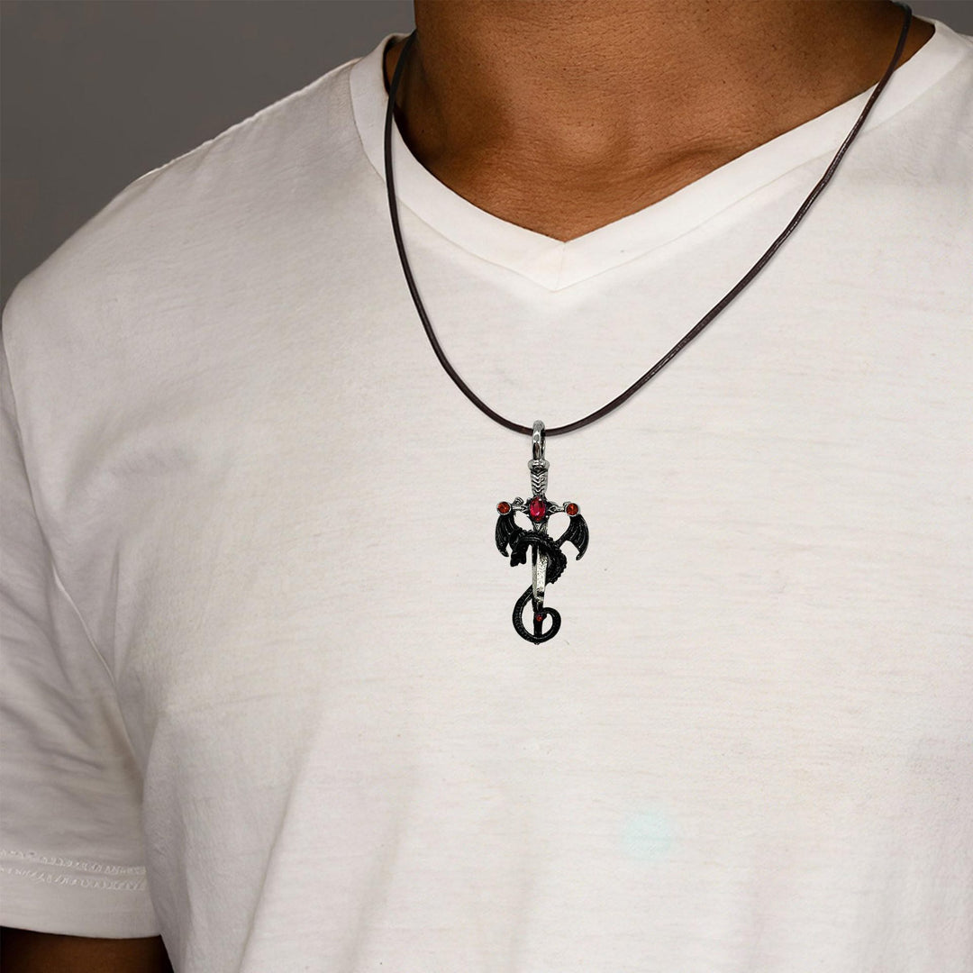 Dragon-Embellished Sword Pendant Necklace Stornfield