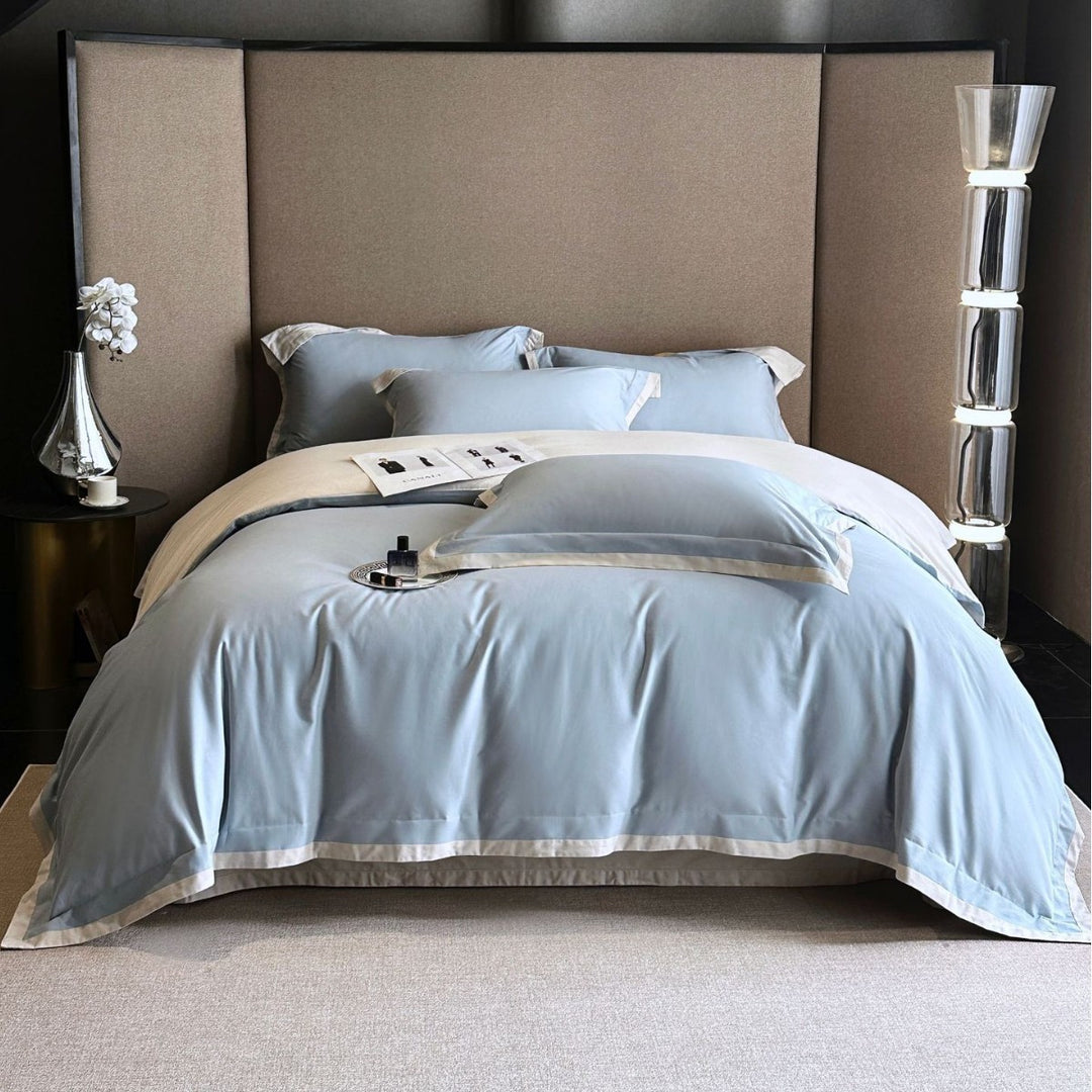 Luxury Cotton Sateen Duvet Cover Set with Contrast Hem