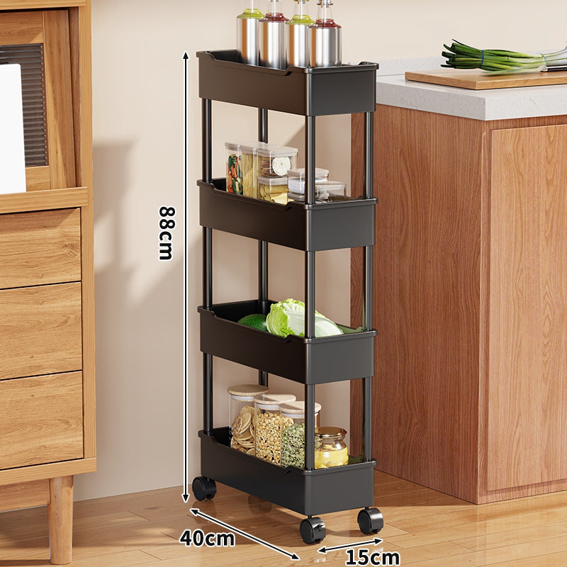 Narrow Four-Tier Rolling Kitchen Storage Cart Organizer with Deep Removable Trays