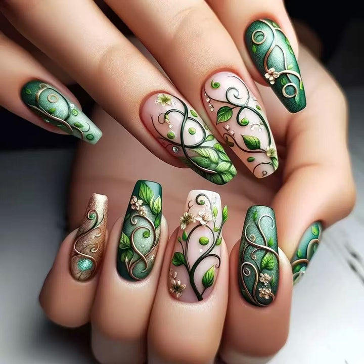 luxurious artificial nail set with floral designs and detailed accents Stornfield