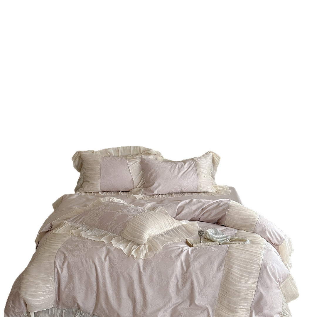 Ruffled Satin-Trim Jacquard Duvet Cover Set