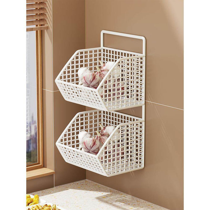 Wall-Mounted Dual-Tier Ventilated Kitchen Produce Storage Basket