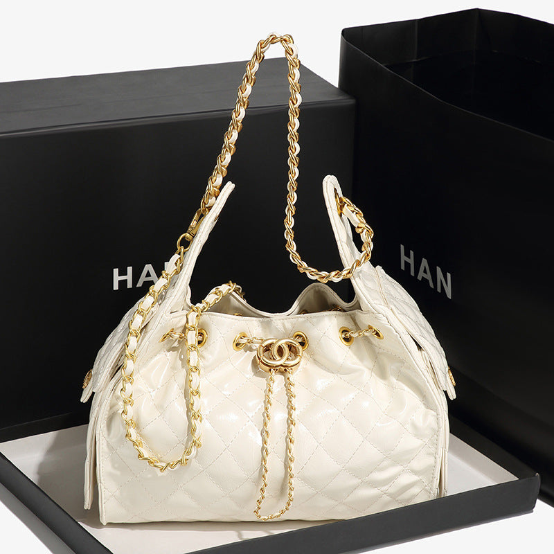 Quilted Drawstring Bucket Handbag