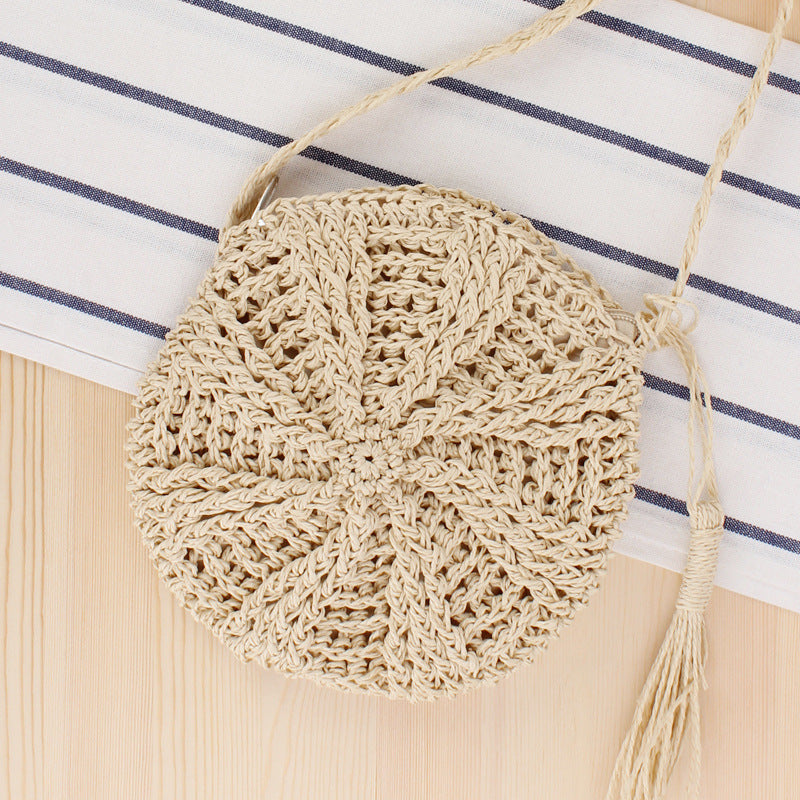 Round Bast Crossbody Bag with Tassels Stornfield