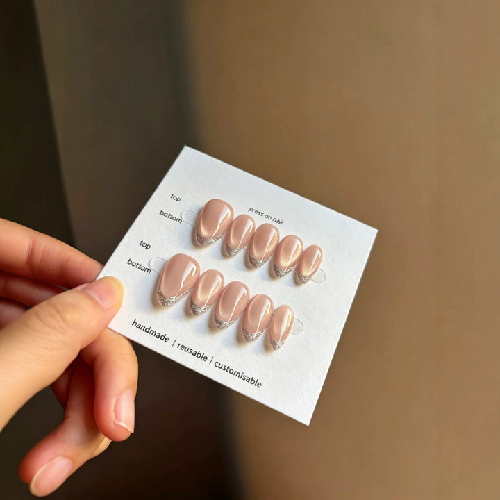 Customizable Reusable Press-On Nail Set with Elegant Glitter Finish