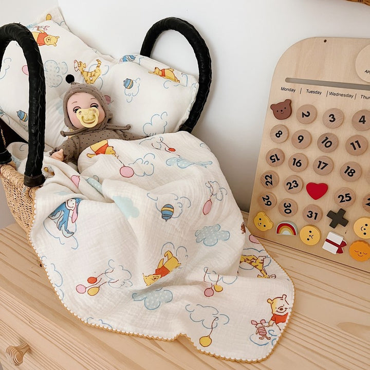 Unisex Cozy Muslin Blanket with Cheerful Winnie Pooh Motif Stornfield