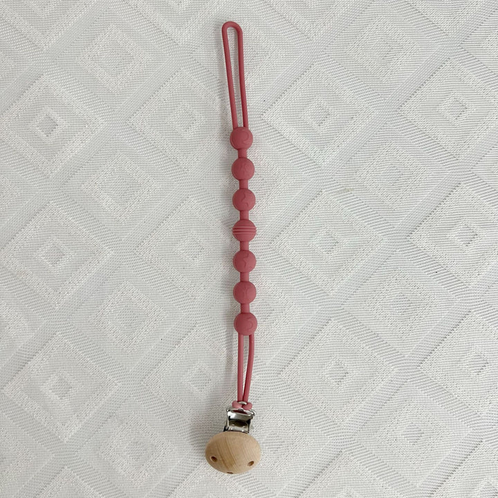 Silicone Beaded Pacifier Lanyard with Wooden Safety Clip