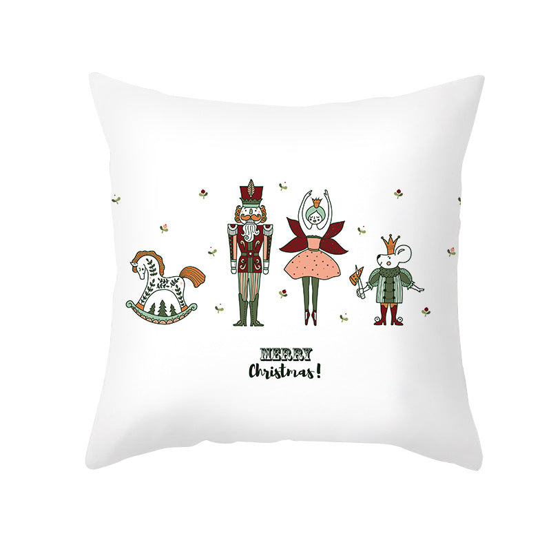 Square Linen-Blend Holiday Cushion Cover with Nutcracker & Vintage Ornament Print