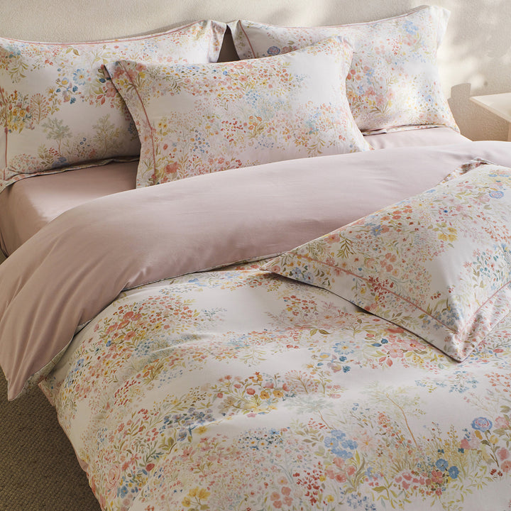 Reversible Botanical Cotton Sateen Duvet Cover Set with Pillow Shams