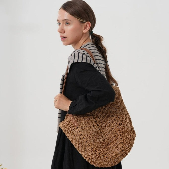 Handmade beach shoulder bag with leather handles Stornfield