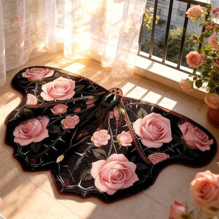 Butterfly-Shaped Floral Bath Mat