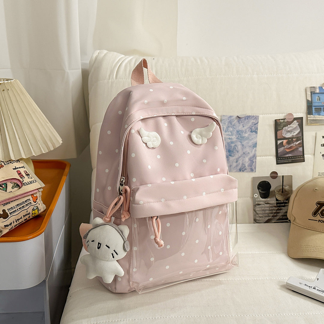 Polka Dot Patterned Backpack with Playful Wing Accents Stornfield