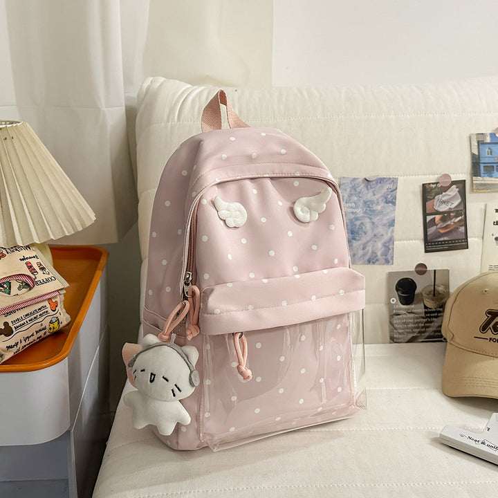 Polka Dot Patterned Backpack with Playful Wing Accents Stornfield
