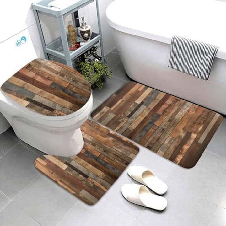 Geometric Pattern Bathroom Mat Set