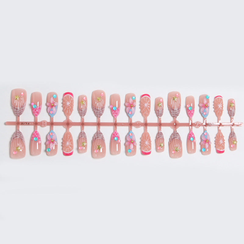 Art nail set with colorful blooming 3D applications Stornfield
