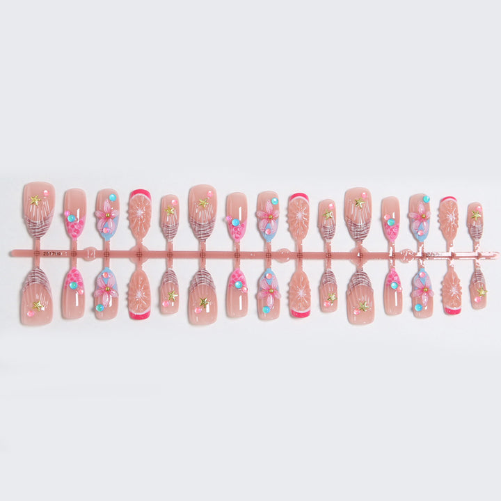 Art nail set with colorful blooming 3D applications Stornfield