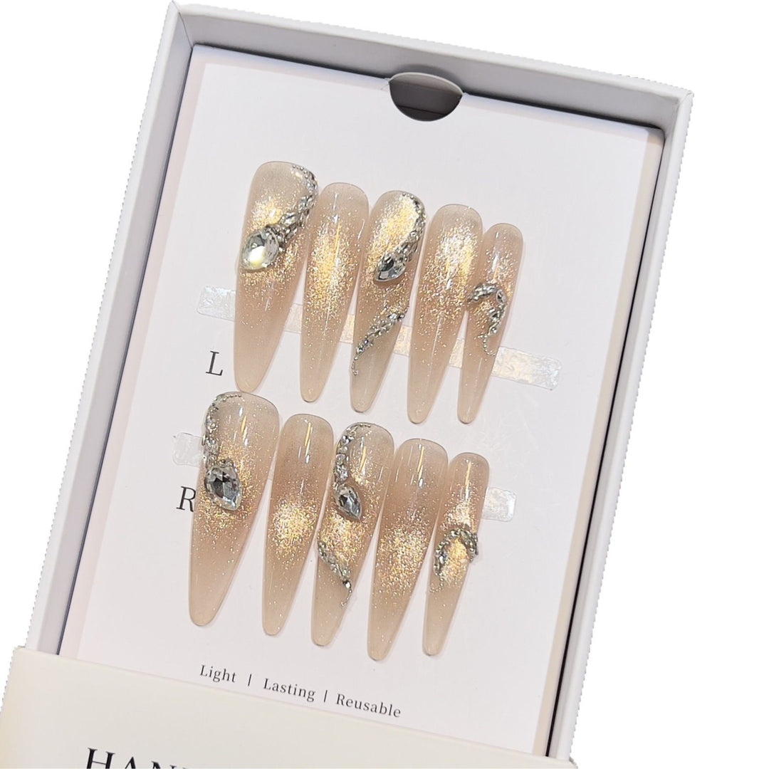 Decorative Stiletto Press-On Nail Art Set with Crystal Accents Stornfield