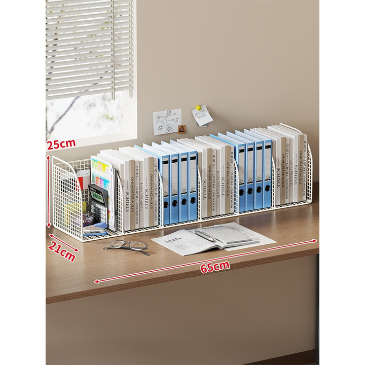 Long Multi-Slot Desktop File and Binder Organizer with Pen and Accessory Holder