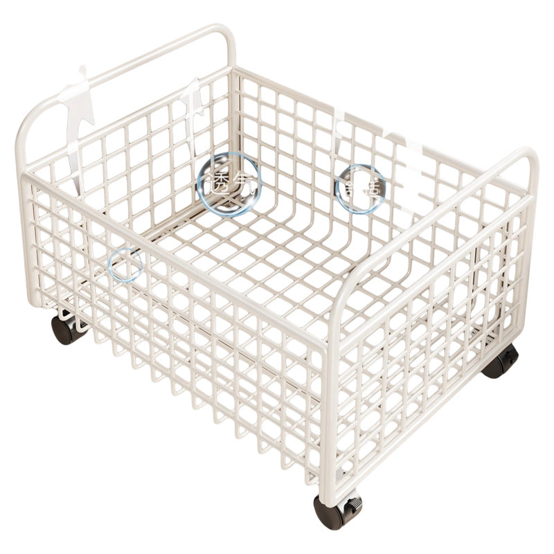 Metal Wire Grid Storage Basket with Raised Side Handles