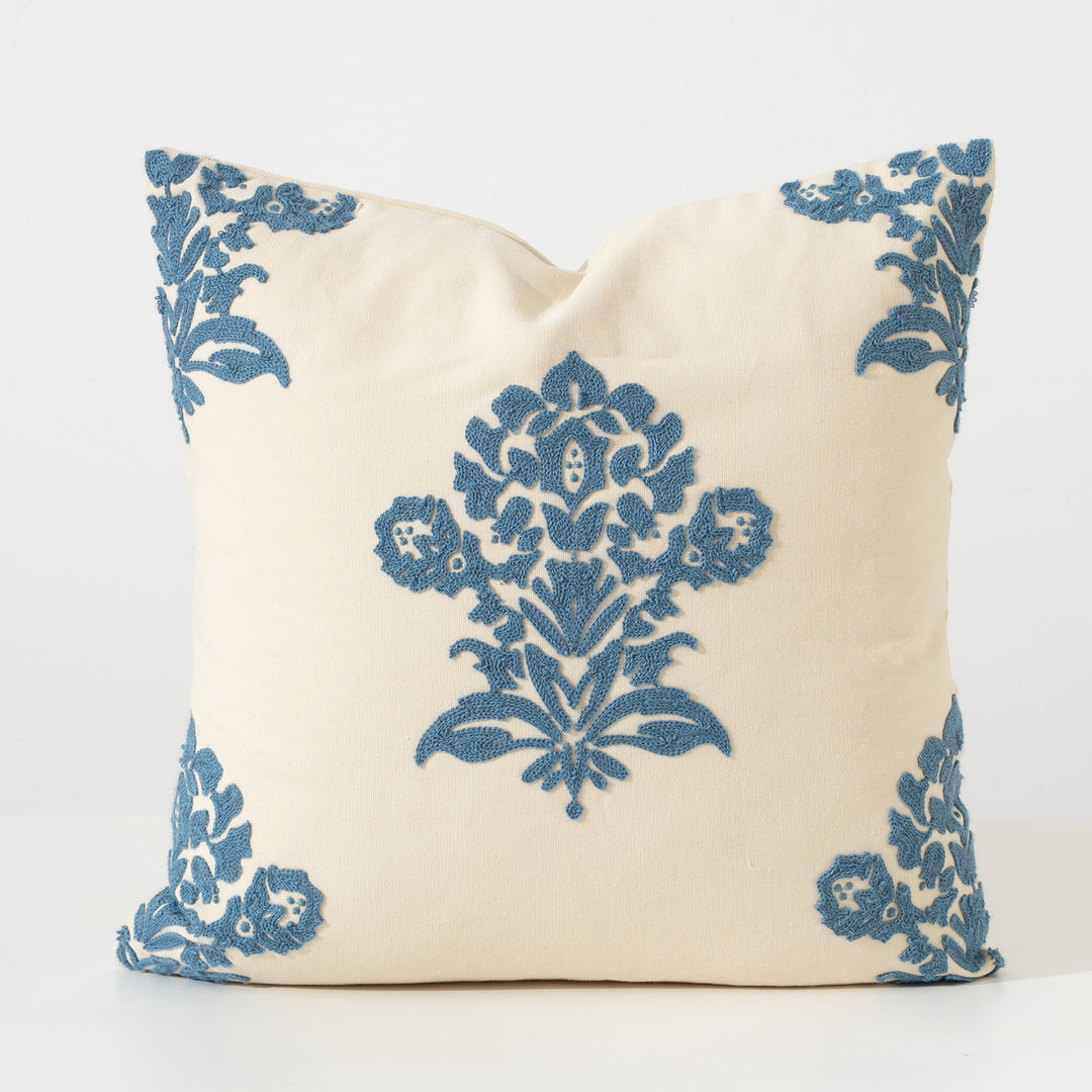 Floral Mandala Decorative Pillow Cover Made of Cotton Blend with Hidden Zipper