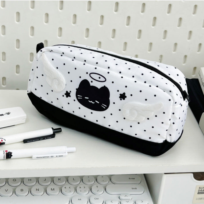 Cute Angel Cat-Themed Pencil Pouch