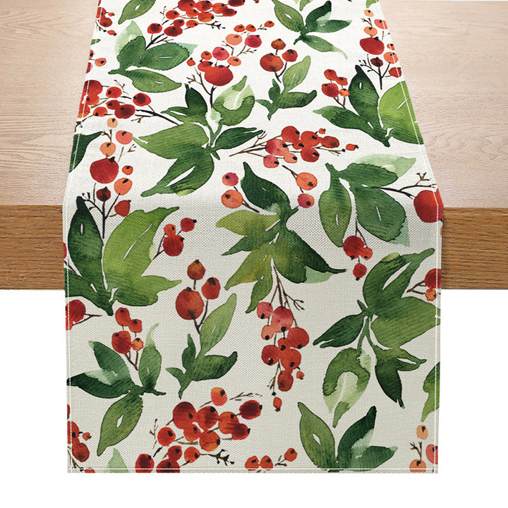 Botanical Watercolor Cotton-Linen Table Runner with Durable Hem