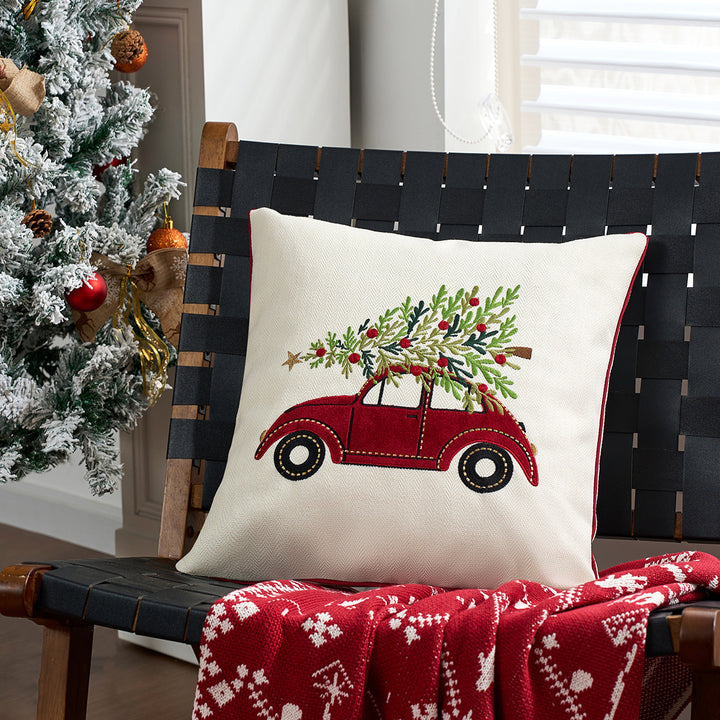 Holiday Plaid Snowflake Appliqué Throw Pillow