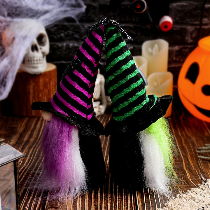 Halloween-Gnome decoration figure with pointed hat and artificial fur beard