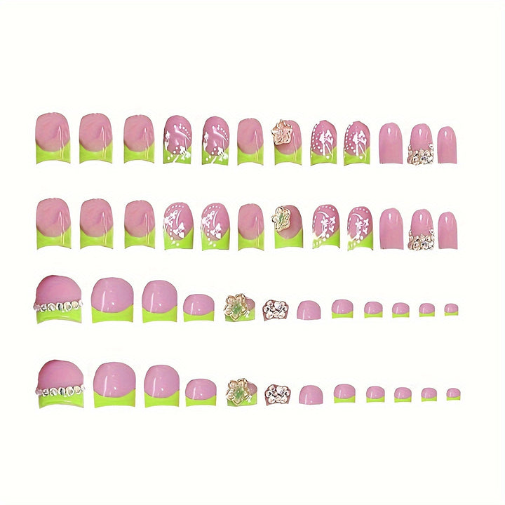 Decorative Nail Art Set with Floral and Rhinestone Accents Stornfield