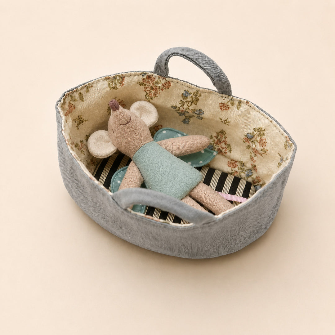 Fabric Nursery Storage Basket with Padded Handles and Floral Lined Interior