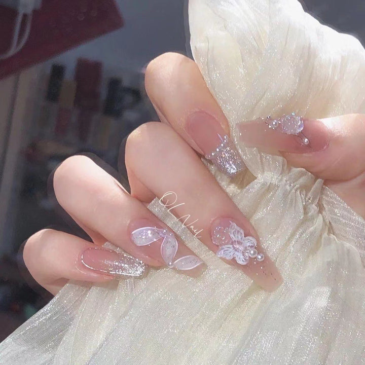 Artistic Floral-Design Press-On Nail Set Stornfield