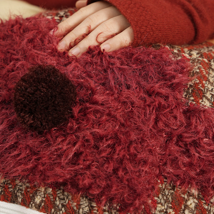 Structured tweed beret with teddy ribbon and pompom application Stornfield