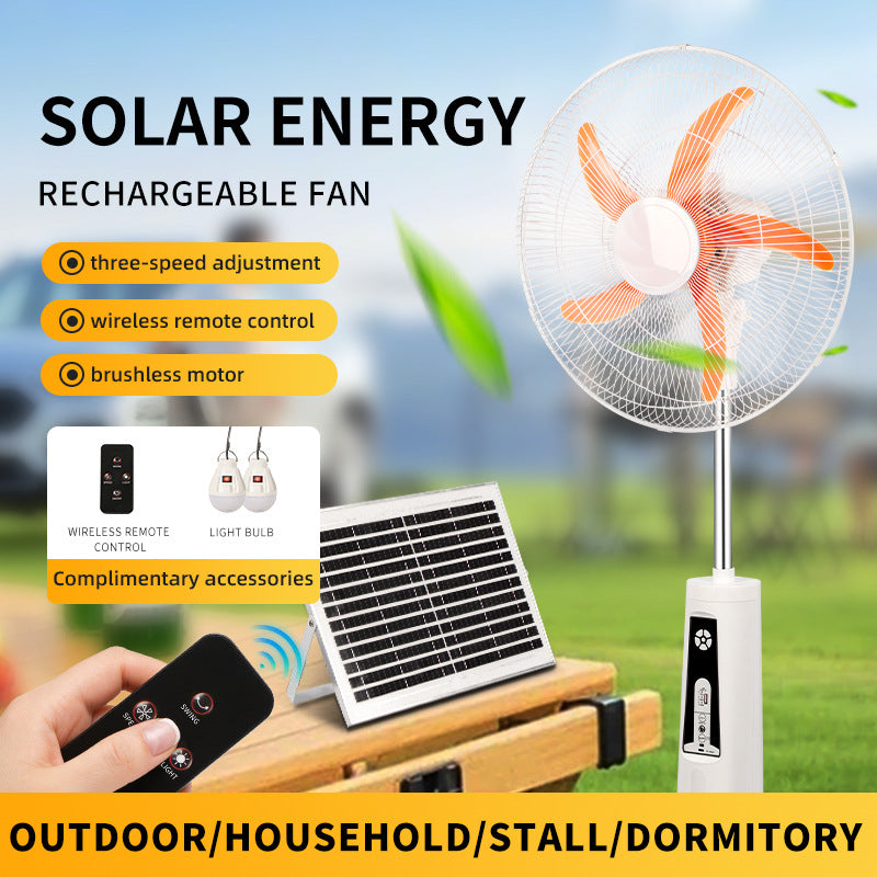 Unisex nan adjustable stand fan with solar panel, brushless motor, USB charging port and LED emergency light Stornfield