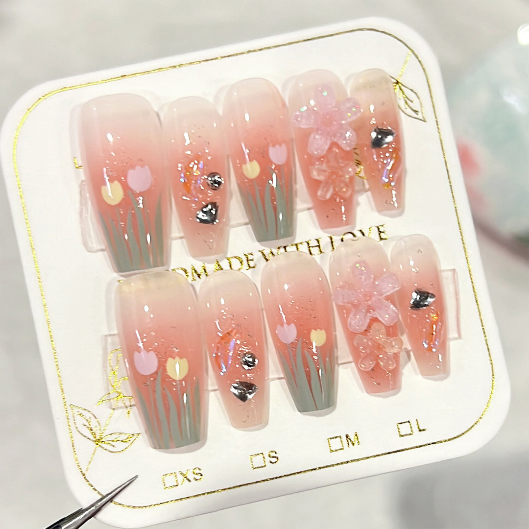 Artistic acrylic nails with floral design Stornfield