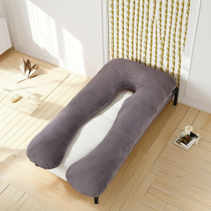 ergonomic U-shaped full-body maternity support pillow with removable washable velour cover and adjustable inner bolster Stornfield