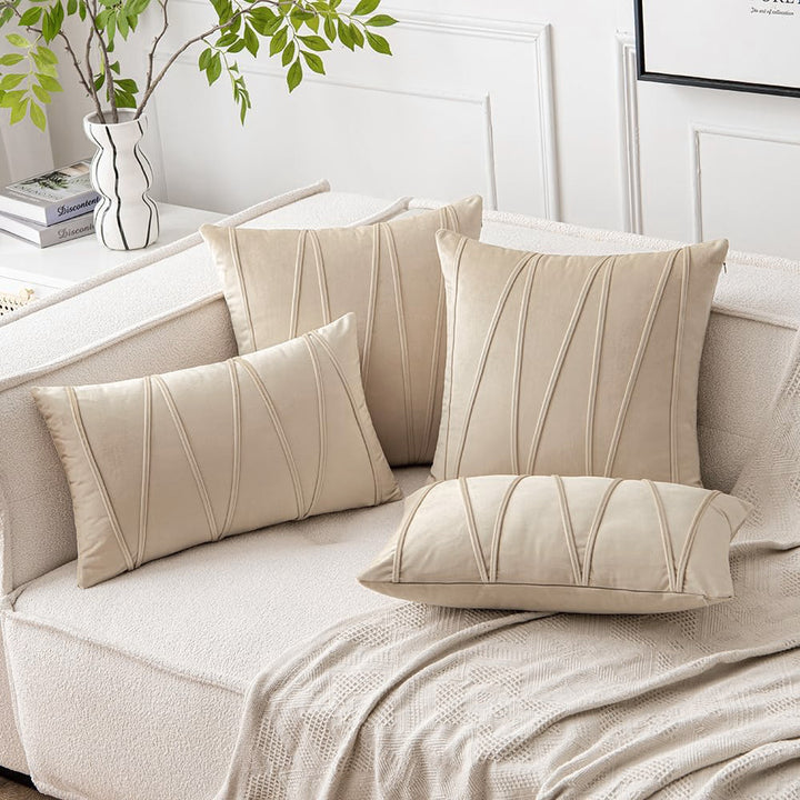 Velvet Pleated Square Decorative Throw Pillow Covers with Channel Stitching