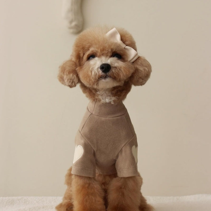 Pet Mock-Neck Ribbed Sweater with Heart El Patches