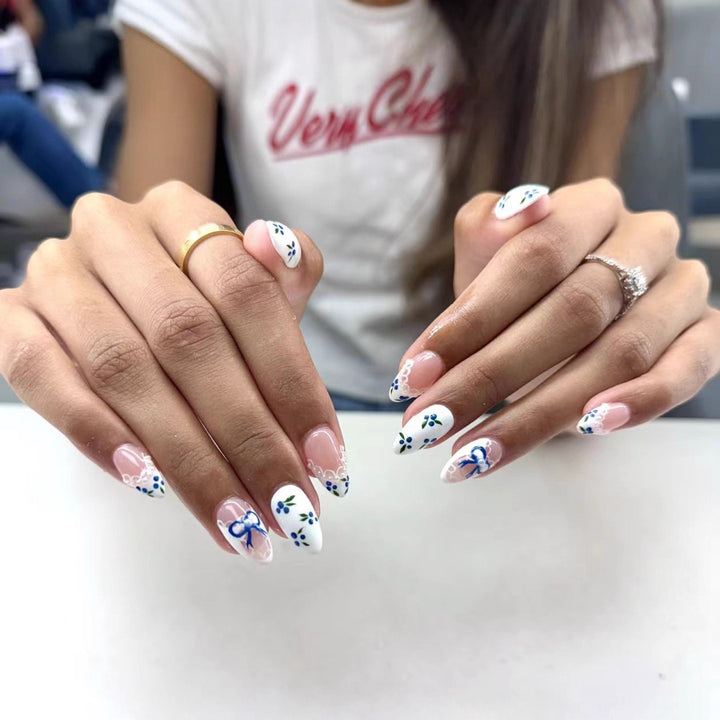 Floral Bow-Accent Press-On Nails Stornfield